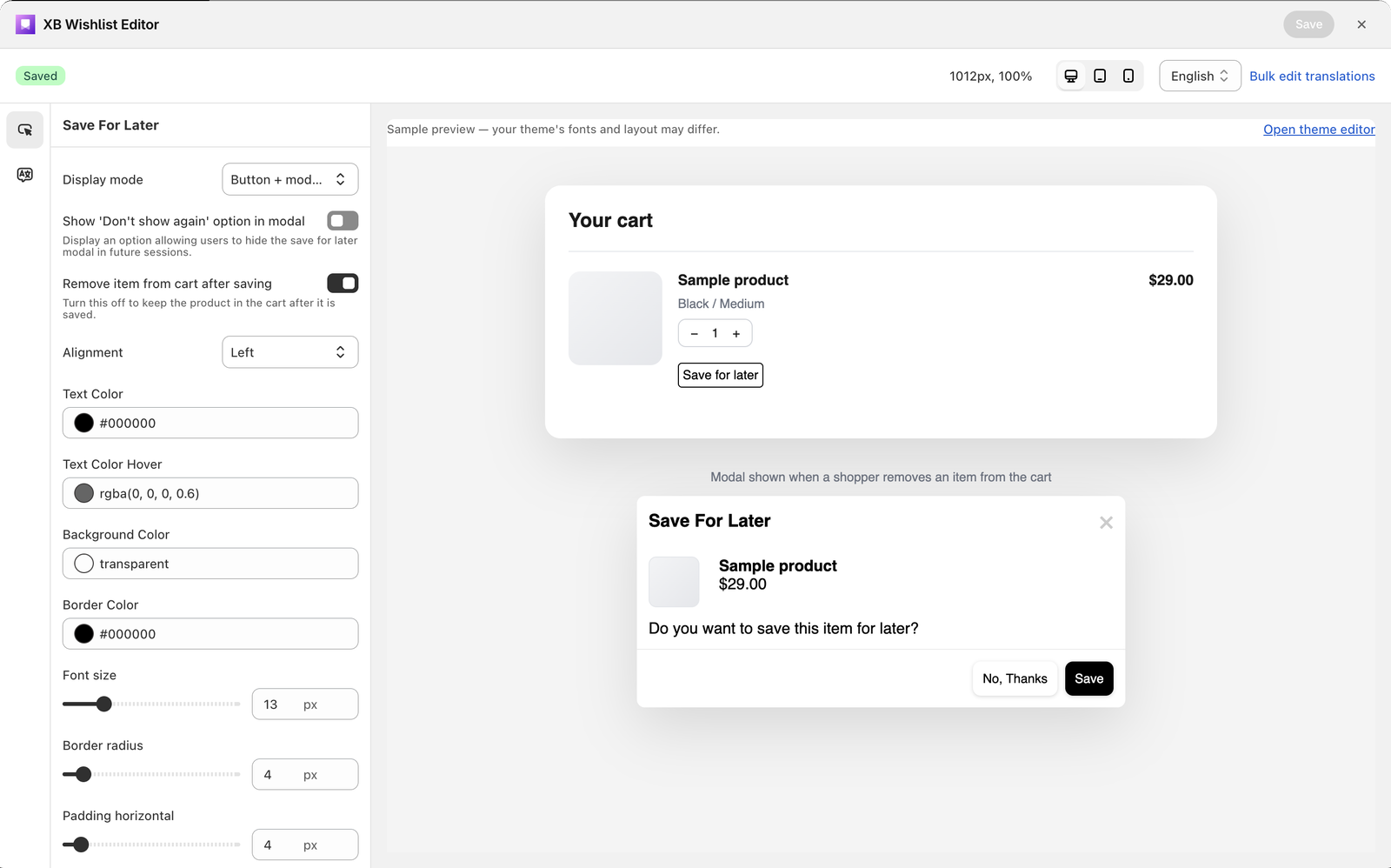 The XB Wishlist Editor with the sidebar, preview and device switcher