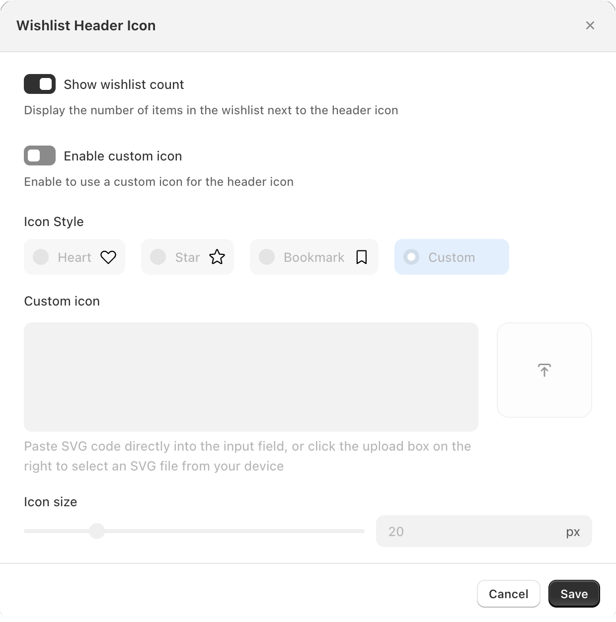 The Wishlist Header Icon modal